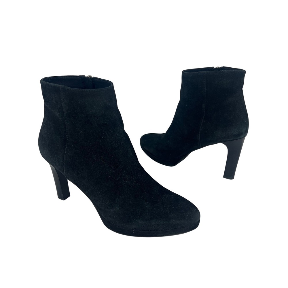 Aquatalia Black Suede Platform Ankle Boots Almond Toe Size 9 - Picture 3 of 12